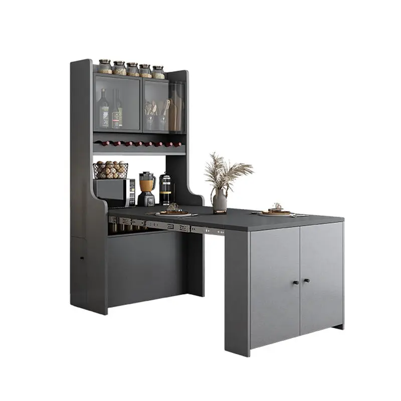 Modern Dining Room Furniture Sets Wood Dinner Table with Wine Cabinet and Sideboard Adjustable Extendable Dining Table Set — image 5