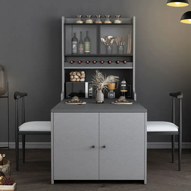 Modern Dining Room Furniture Sets Wood Dinner Table with Wine Cabinet and Sideboard Adjustable Extendable Dining Table Set — image 6