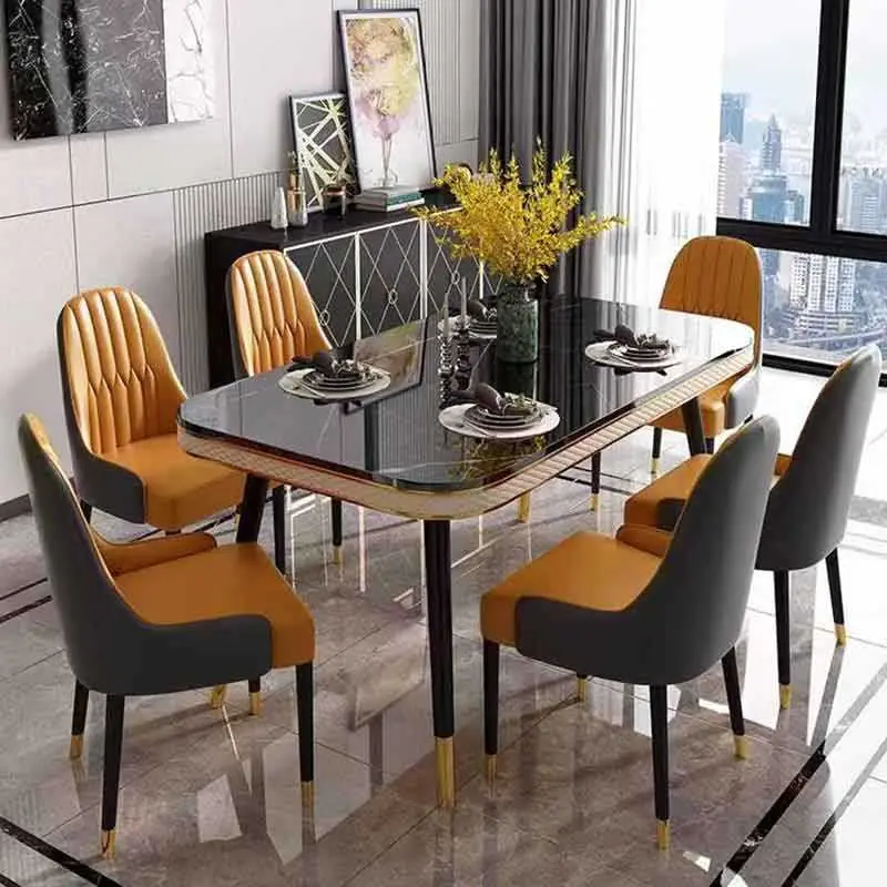 RYH Nordic Minimalist Metal Leg Dining Table With Stone Top Dining Room Furniture Dinner Table Set 4 6 Chairs — image 3