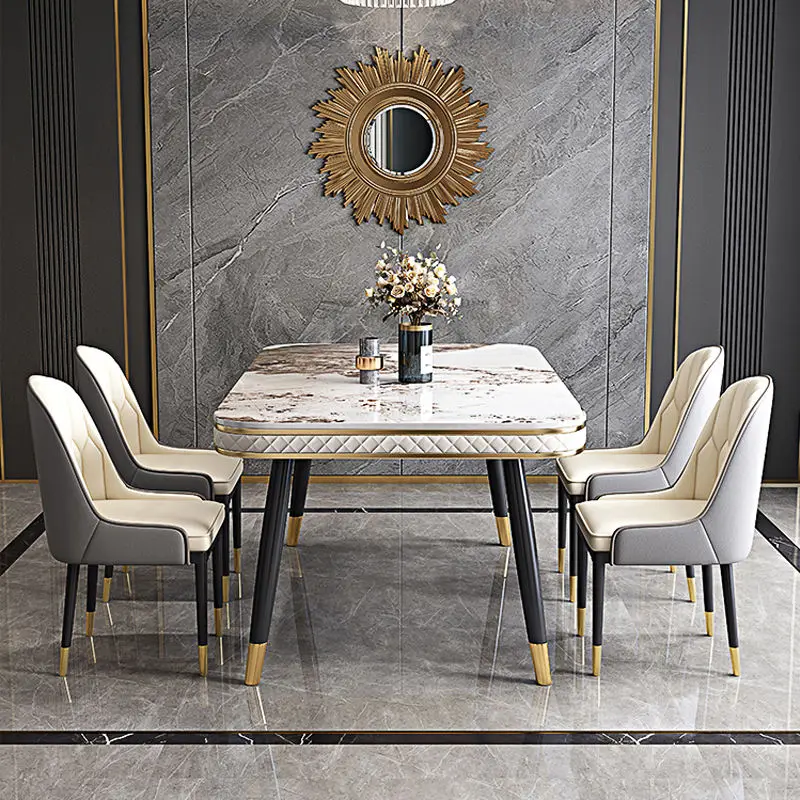RYH Nordic Minimalist Metal Leg Dining Table With Stone Top Dining Room Furniture Dinner Table Set 4 6 Chairs — image 4