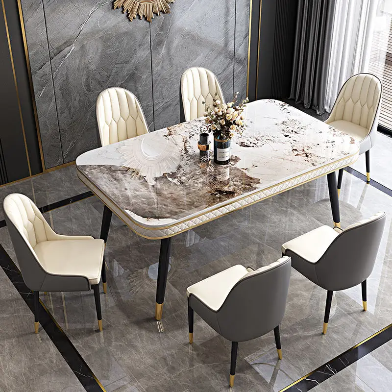 RYH Nordic Minimalist Metal Leg Dining Table With Stone Top Dining Room Furniture Dinner Table Set 4 6 Chairs — image 5
