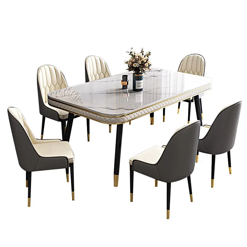 RYH Nordic Minimalist Metal Leg Dining Table With Stone Top Dining Room Furniture Dinner Table Set 4 6 Chairs — image 6