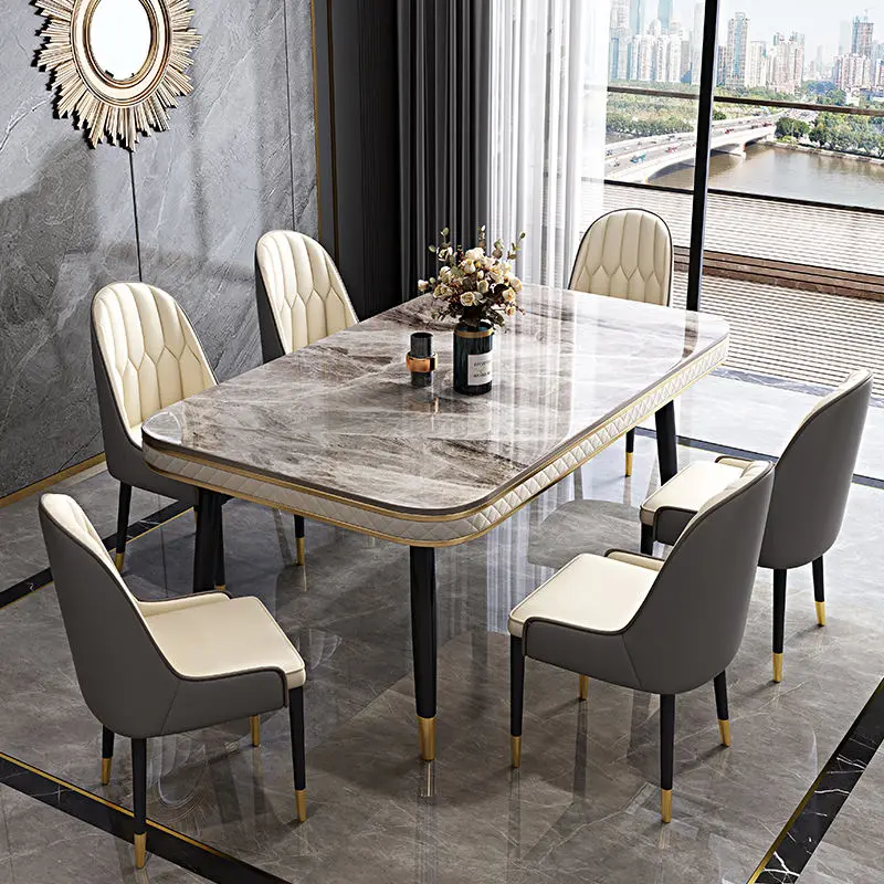 RYH Nordic Minimalist Metal Leg Dining Table With Stone Top Dining Room Furniture Dinner Table Set 4 6 Chairs — image 7
