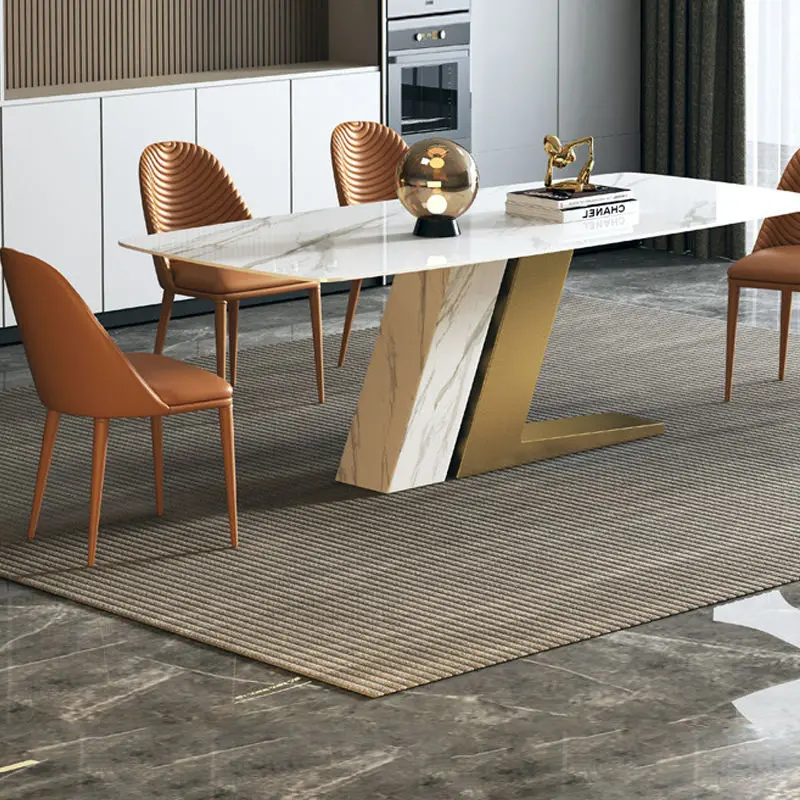 Italian Style Light Luxury Minimalist Stainless Steel Dining Table and Chair Customized Dinning Furniture Marble Dining — view 1