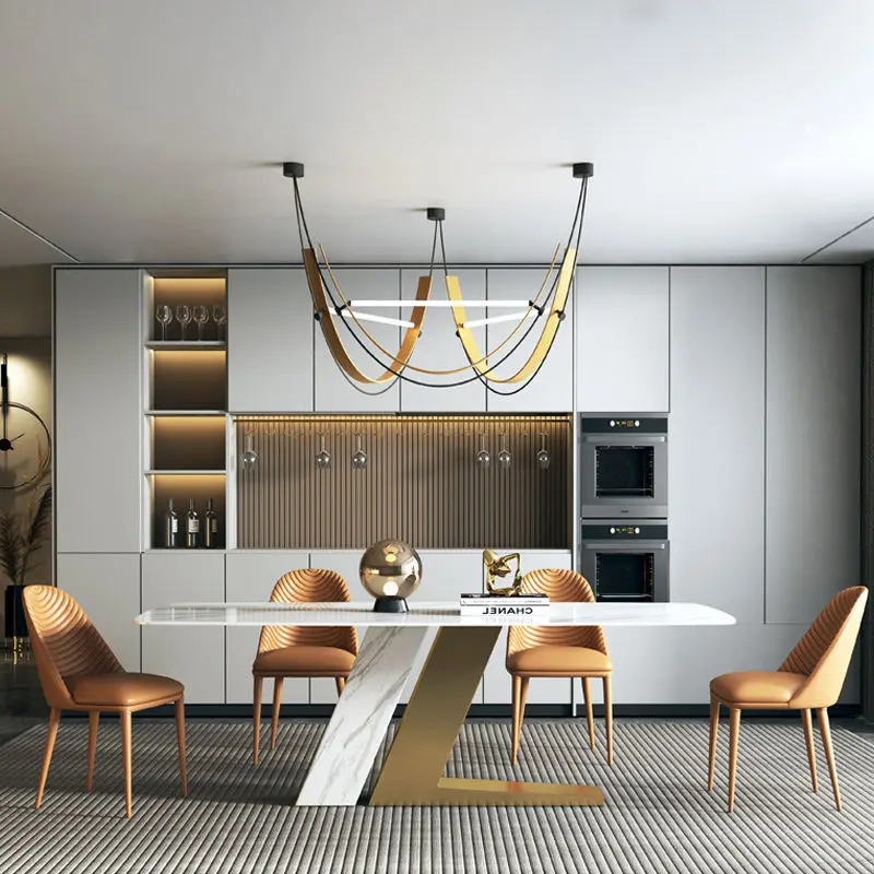 Italian Style Light Luxury Minimalist Stainless Steel Dining Table and Chair Customized Dinning Furniture Marble Dining Tables — image 3
