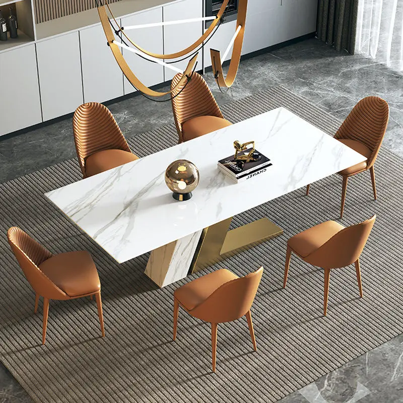 Italian Style Light Luxury Minimalist Stainless Steel Dining Table and Chair Customized Dinning Furniture Marble Dining Tables — image 4