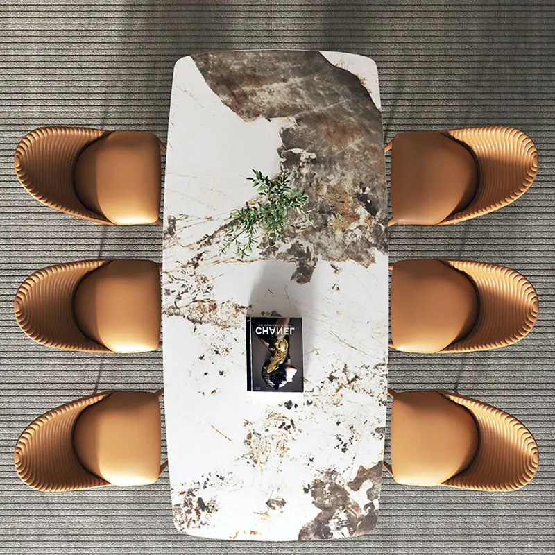 Italian Style Light Luxury Minimalist Stainless Steel Dining Table and Chair Customized Dinning Furniture Marble Dining Tables — image 5