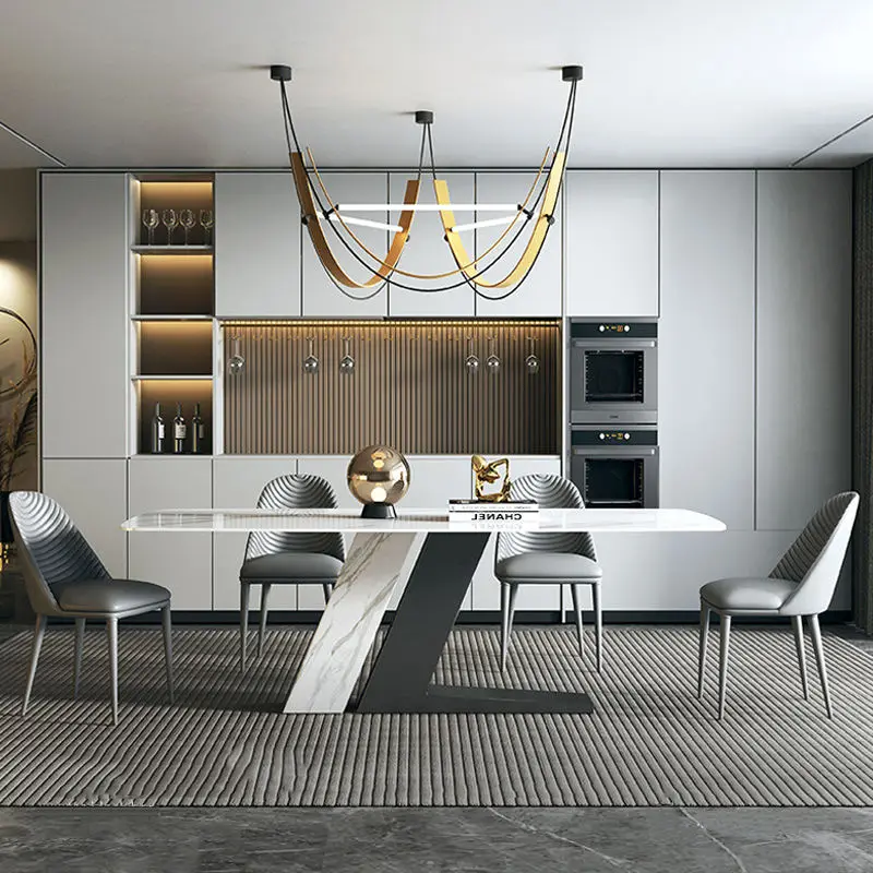 Italian Style Light Luxury Minimalist Stainless Steel Dining Table and Chair Customized Dinning Furniture Marble Dining Tables — image 6