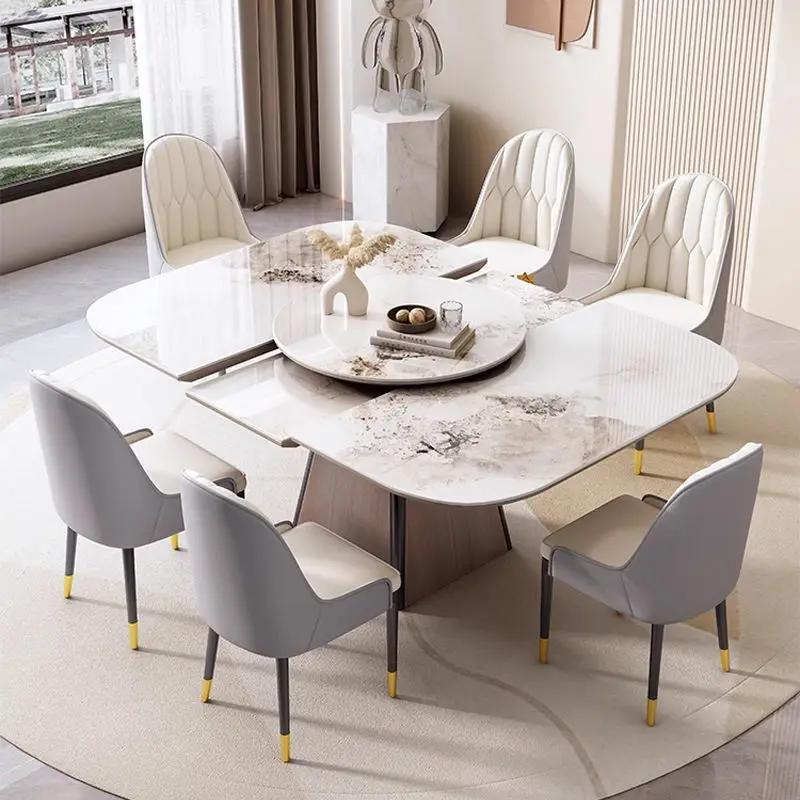Modern Luxury Design Marble Top Dining Table 4 6 Chairs Set Dining Room Furniture Folding Table and Chairs for Dining Ro — view 1
