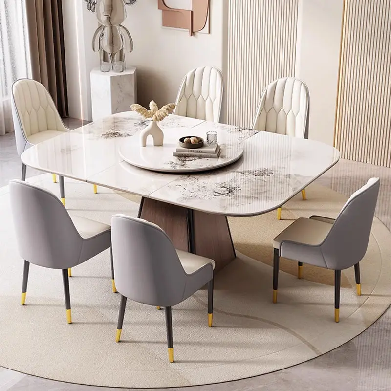 Modern Luxury Design Marble Top Dining Table 4 6 Chairs Set Dining Room Furniture Folding Table and Chairs for Dining Room — image 2
