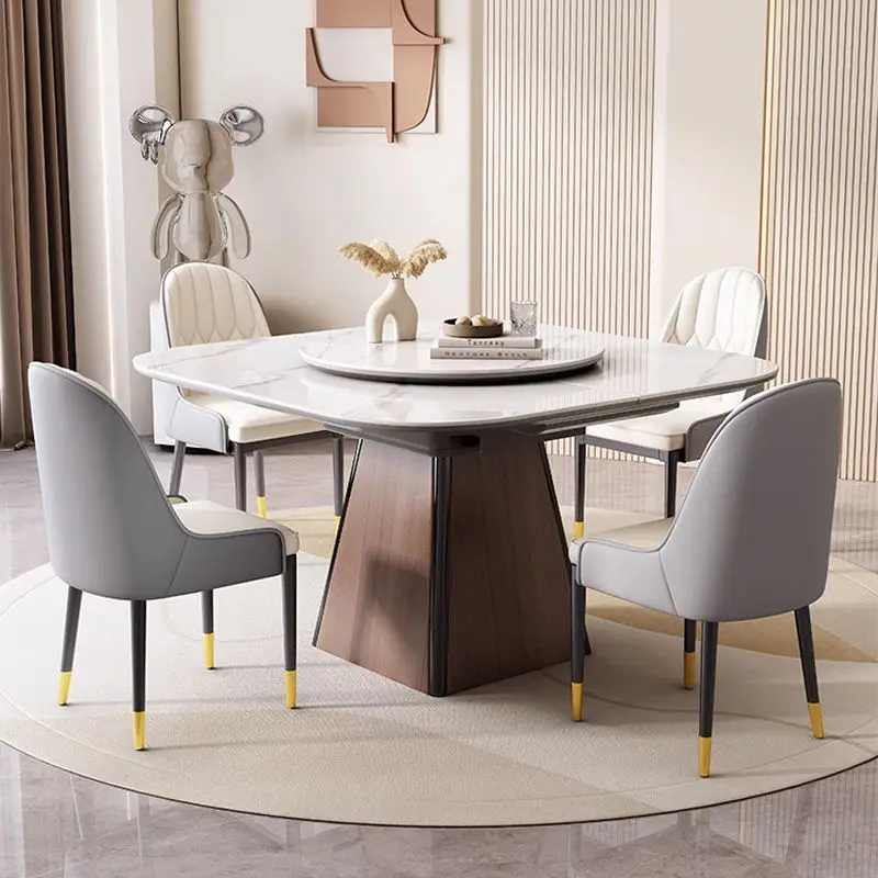 Modern Luxury Design Marble Top Dining Table 4 6 Chairs Set Dining Room Furniture Folding Table and Chairs for Dining Room — image 3