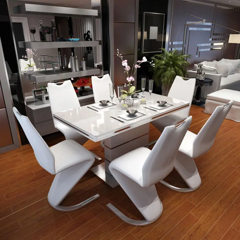 Dining Tables and Chairs Set for Dining Room Modern Tempered Glass Extending square Dining Table Set 6 Chairs — view 1