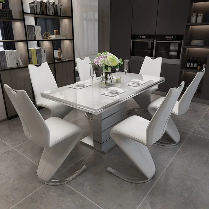 Dining Tables and Chairs Set for Dining Room Modern Tempered Glass Extending square Dining Table Set 6 Chairs — image 3