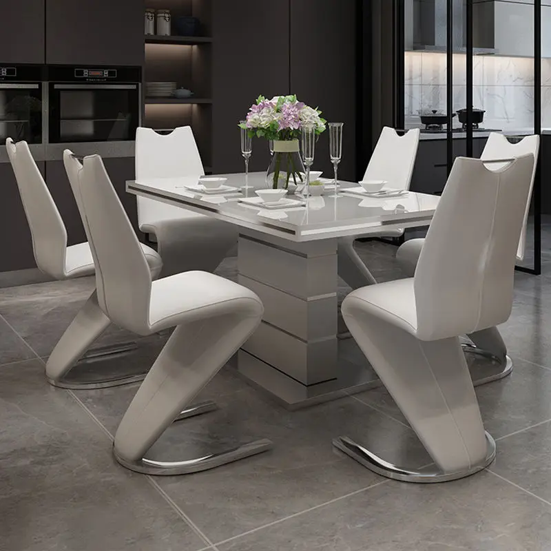 Dining Tables and Chairs Set for Dining Room Modern Tempered Glass Extending square Dining Table Set 6 Chairs — image 4