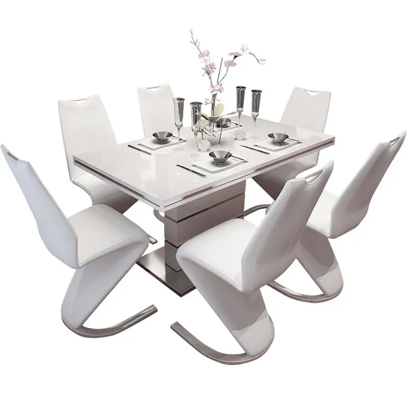 Dining Tables and Chairs Set for Dining Room Modern Tempered Glass Extending square Dining Table Set 6 Chairs — image 7