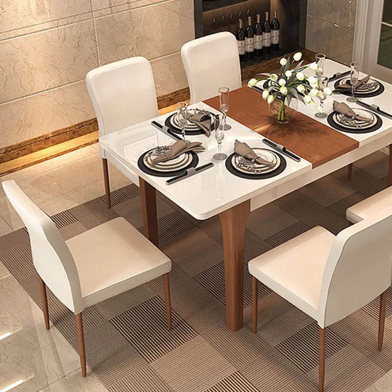 Luxury Morden Glass Top Wooden Legs Dining Table Set Dining Room Furniture Dining Table Set 6 Seater — image 5