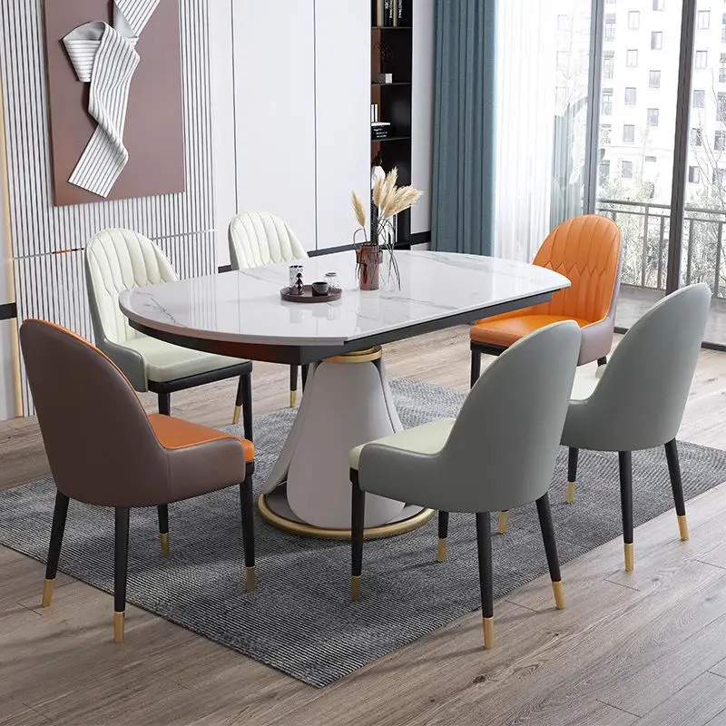 Modern Style Home Dining Room Furniture Round Dining Table With Marble Top Adjust Size — view 1
