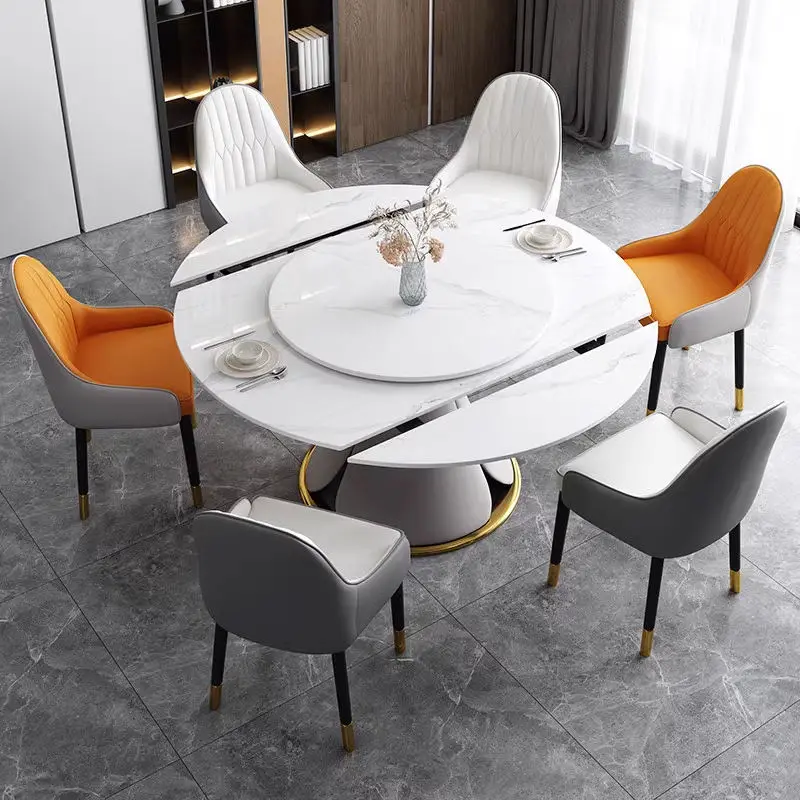 Modern Style Home Dining Room Furniture Round Dining Table With Marble Top Adjust Size — image 2