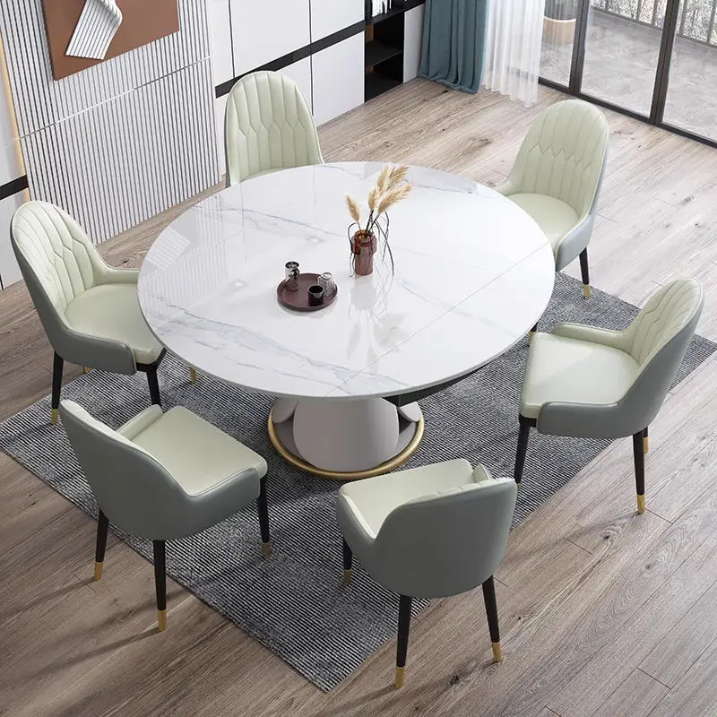 Modern Style Home Dining Room Furniture Round Dining Table With Marble Top Adjust Size — image 3