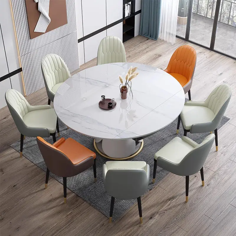 Modern Style Home Dining Room Furniture Round Dining Table With Marble Top Adjust Size — image 4