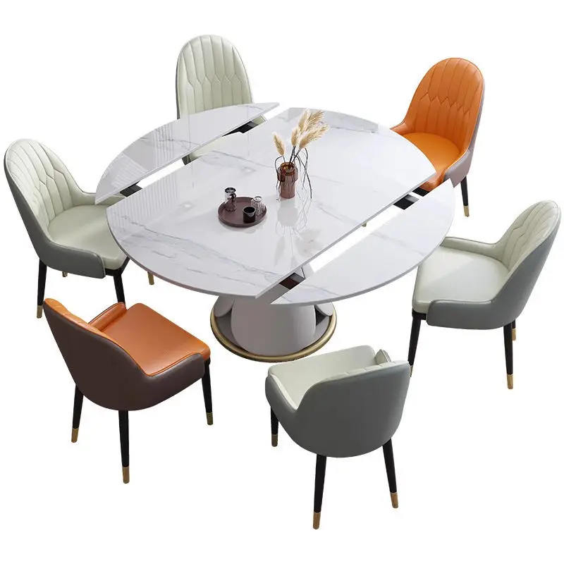 Modern Style Home Dining Room Furniture Round Dining Table With Marble Top Adjust Size — image 5