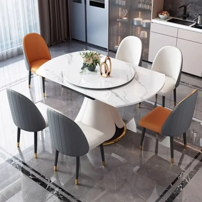 Modern Style Home Dining Room Furniture Round Dining Table With Marble Top Adjust Size — image 6