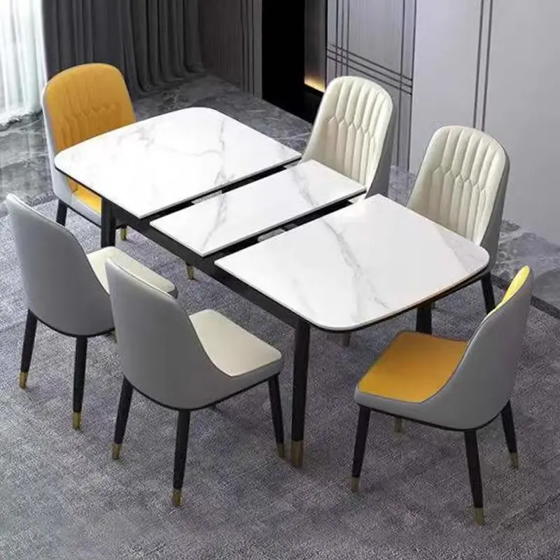 Luxury Wooden Dining Table With Marble Top Square Modern Dining Table — view 1