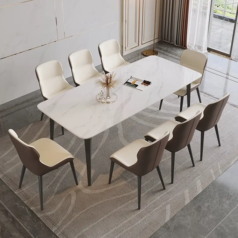 Customized New Modern Rectangle Simple Metal Legs Marble Dining Table Set with 8 Chairs for Hotel Dining Room — view 1