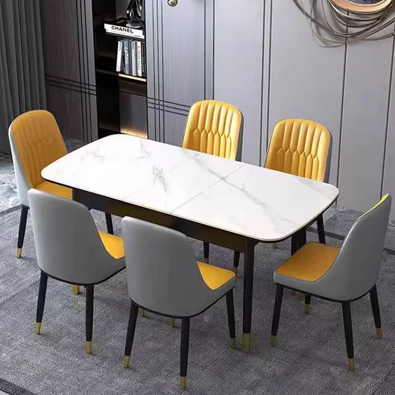 Luxury Wooden Dining Table With Marble Top Square Modern Dining Table — image 4