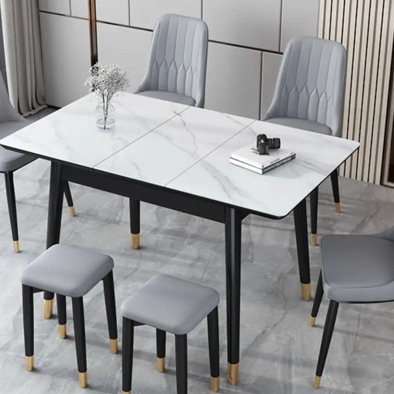 Luxury Wooden Dining Table With Marble Top Square Modern Dining Table — image 5