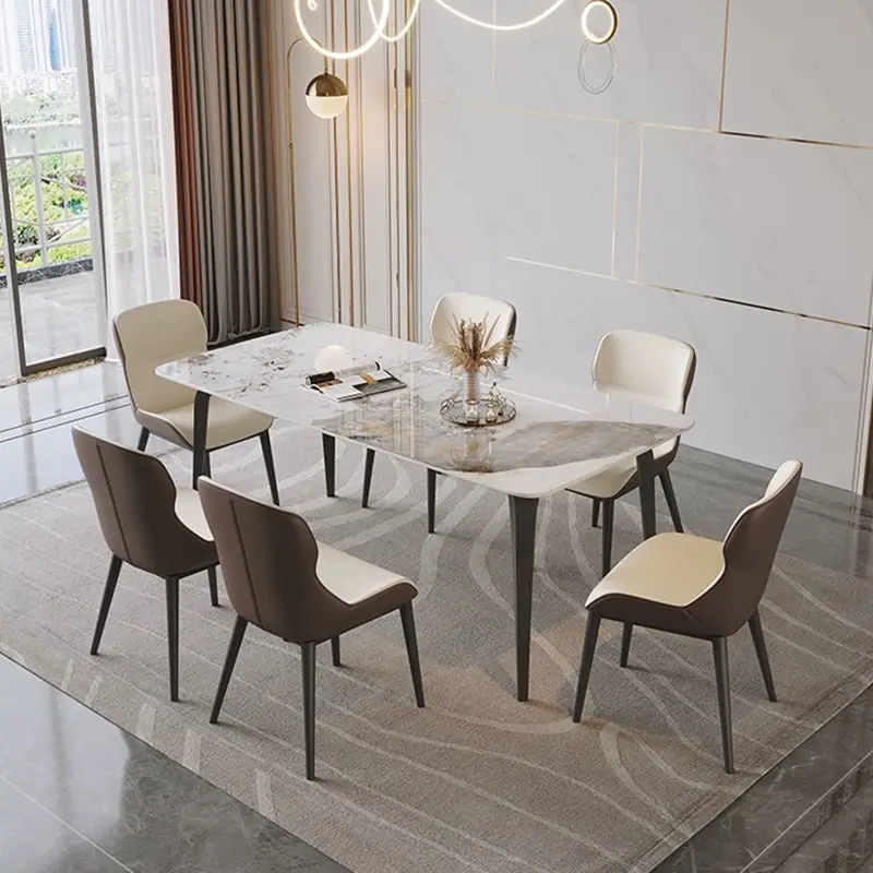 Customized New Modern Rectangle Simple Metal Legs Marble Dining Table Set with 8 Chairs for Hotel Dining Room — image 3