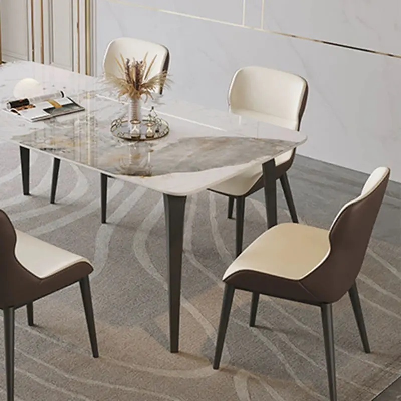 Customized New Modern Rectangle Simple Metal Legs Marble Dining Table Set with 8 Chairs for Hotel Dining Room — image 6