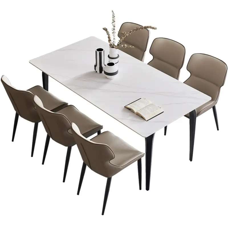 Customized New Modern Rectangle Simple Metal Legs Marble Dining Table Set with 8 Chairs for Hotel Dining Room — image 7