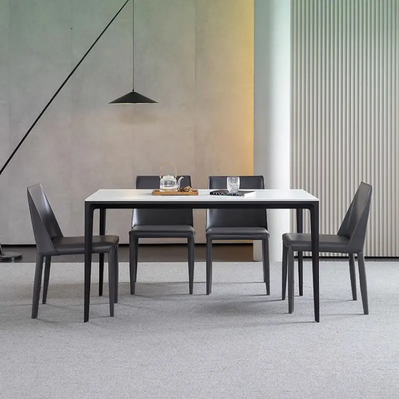 Dinning Table Set Classic 4/6 Seat Modern Marble Top Metal Leg and Upholstered Pu Chair Dining Table Set — image 5