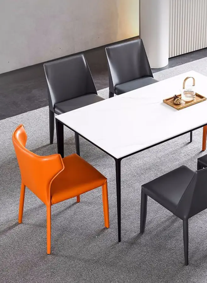 Dinning Table Set Classic 4/6 Seat Modern Marble Top Metal Leg and Upholstered Pu Chair Dining Table Set — image 6