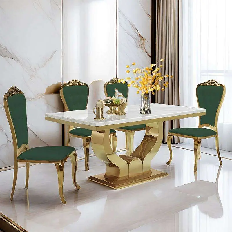 Stainless Steel Dinning Table Set Dining Base Chairs Marble Modern New Luxury 6 Style Living House Packing Room — image 3