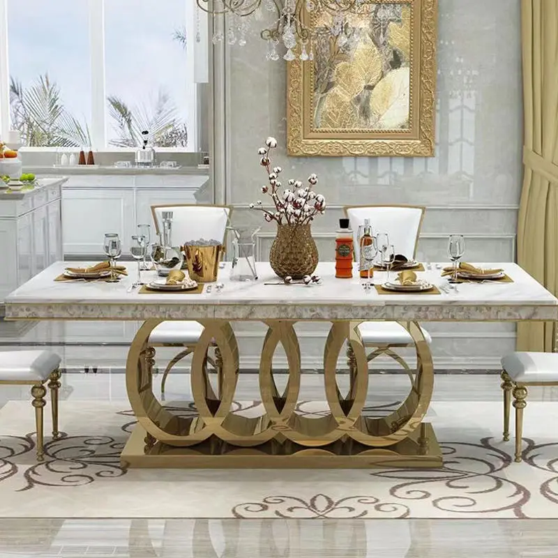 Modern Luxury Rectangular Marble Top Dining Table Set 4 Seater 6 8 Chairs Dining Room Furniture Dining Table Set — view 1