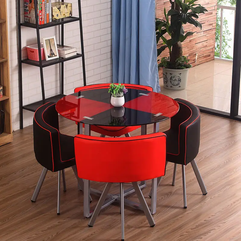 Modern Dining Table and Chair Set Modern Restaurant Home Dining Room Dinning Table Glass Top Round Dining Table Set — view 1