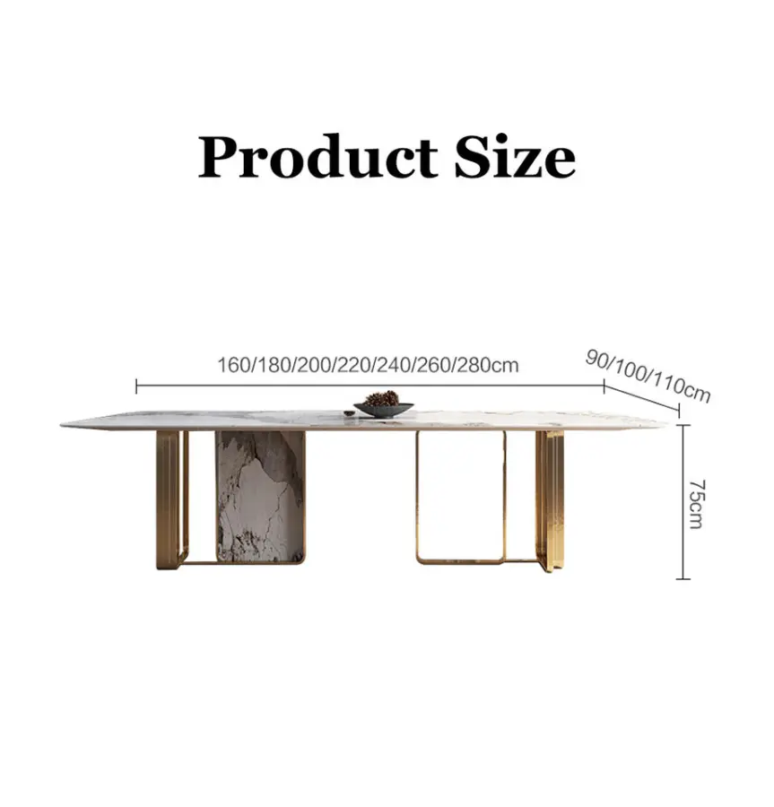 Luxury Slate Marble Top Stainless Steel Frame Modern Dining Table Set for Large Dining Rooms 10-16 Seat Chairs Home Furniture — image 7