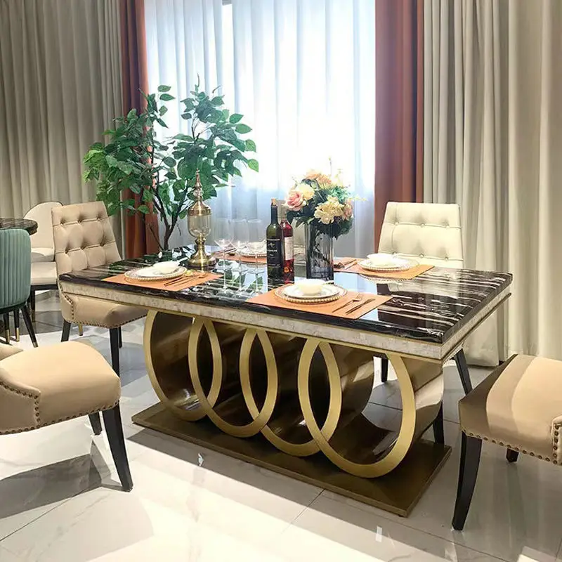 Modern Luxury Rectangular Marble Top Dining Table Set 4 Seater 6 8 Chairs Dining Room Furniture Dining Table Set — image 3