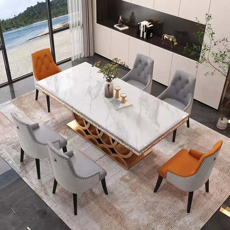 Modern Luxury Rectangular Marble Top Dining Table Set 4 Seater 6 8 Chairs Dining Room Furniture Dining Table Set — image 4