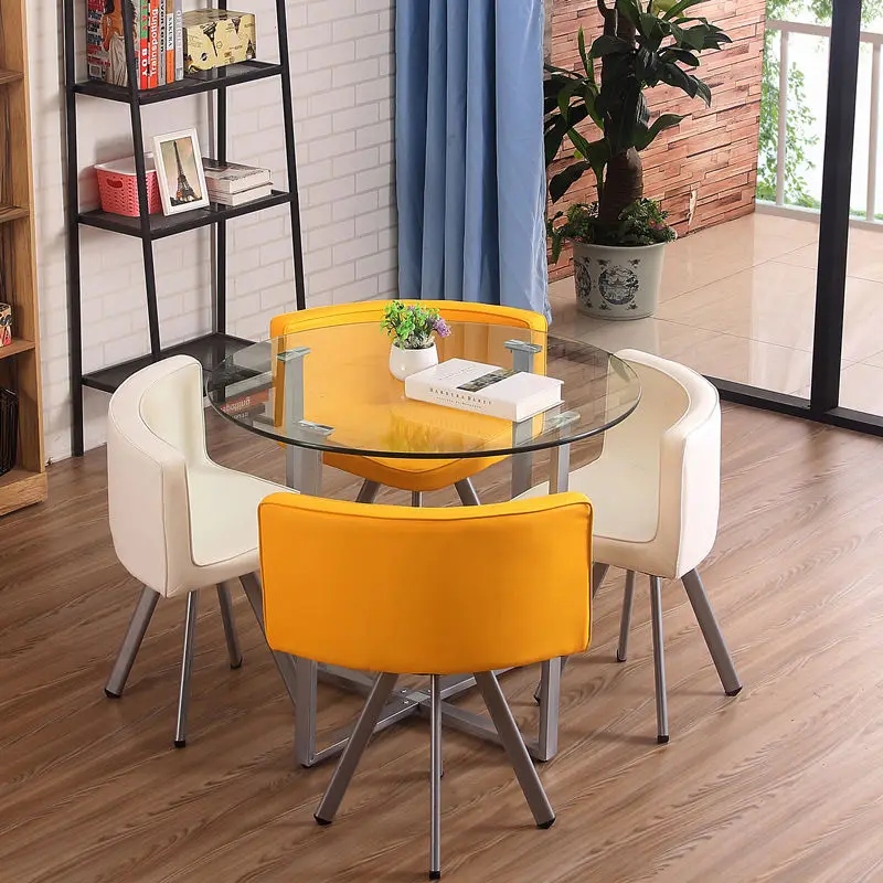 Modern Dining Table and Chair Set Modern Restaurant Home Dining Room Dinning Table Glass Top Round Dining Table Set — image 3