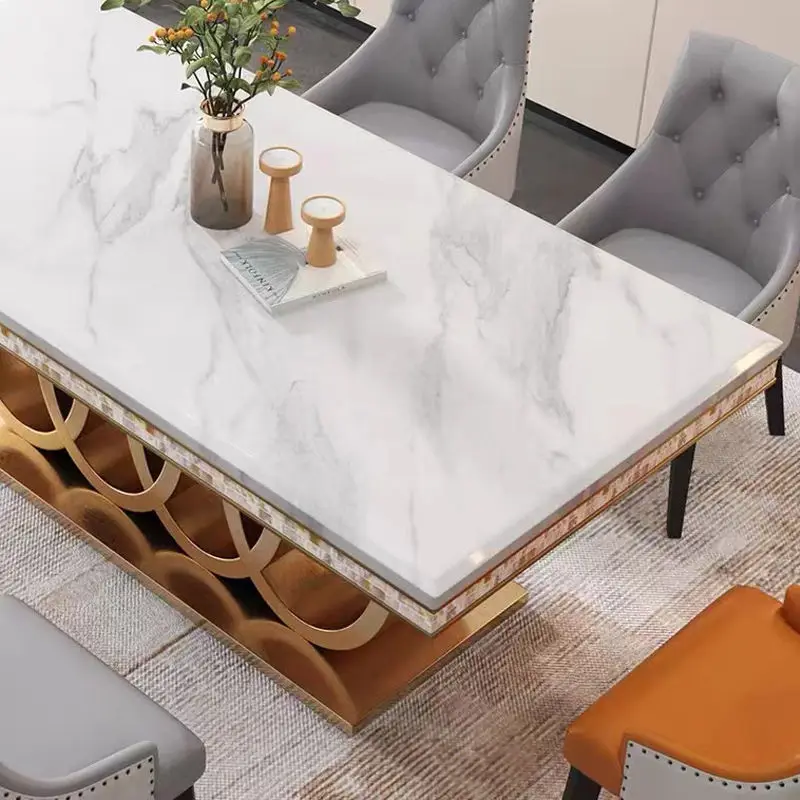 Modern Luxury Rectangular Marble Top Dining Table Set 4 Seater 6 8 Chairs Dining Room Furniture Dining Table Set — image 5