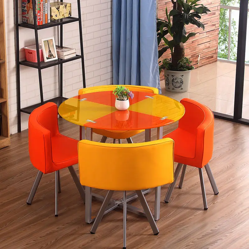 Modern Dining Table and Chair Set Modern Restaurant Home Dining Room Dinning Table Glass Top Round Dining Table Set — image 4
