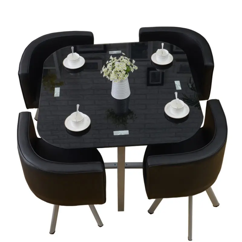 Modern Dining Table and Chair Set Modern Restaurant Home Dining Room Dinning Table Glass Top Round Dining Table Set — image 5