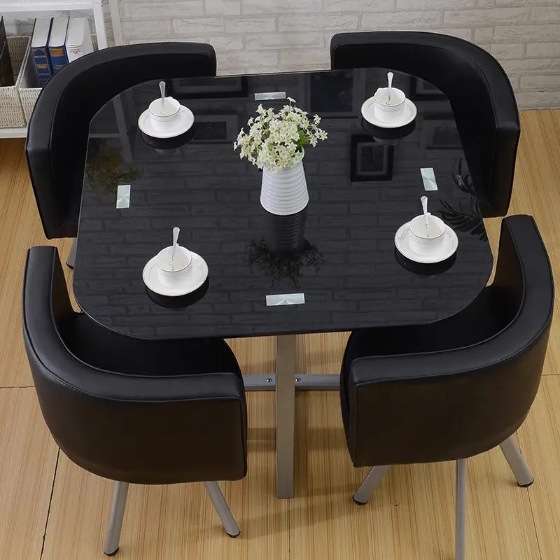 Modern Dining Table and Chair Set Modern Restaurant Home Dining Room Dinning Table Glass Top Round Dining Table Set — image 6