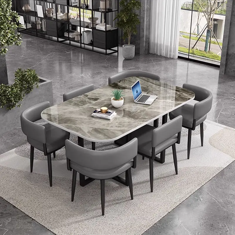 Minimalist Marble Top Dinning Table 6 Seater Modern Restaurant Home Dining Room and Chairs Sets — view 1
