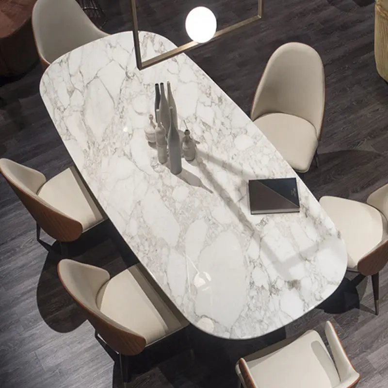 Modern Luxury Dining Room Furniture Set with Marble Top Stainless Steel Legs and Metal Dining Chairs for Hotel Use — image 3