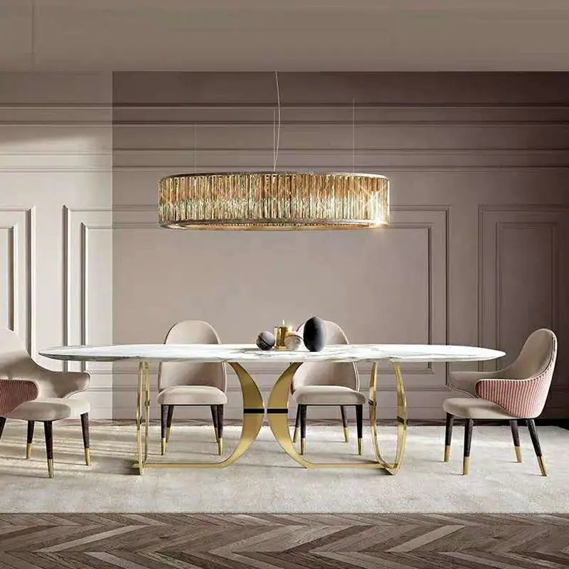 Modern Luxury Dining Room Furniture Set with Marble Top Stainless Steel Legs and Metal Dining Chairs for Hotel Use — image 4