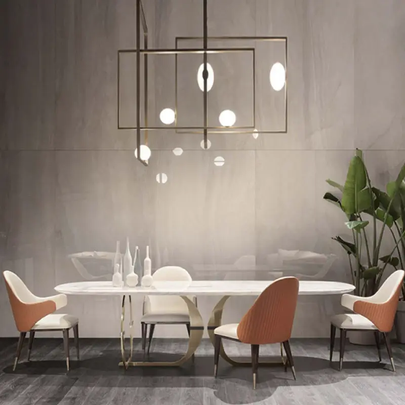 Modern Luxury Dining Room Furniture Set with Marble Top Stainless Steel Legs and Metal Dining Chairs for Hotel Use — image 5